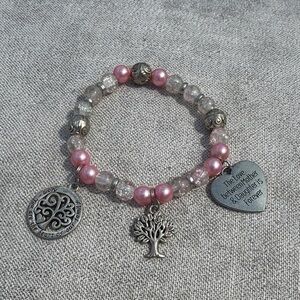 Pink and Silver Beaded Bracelet with Charms